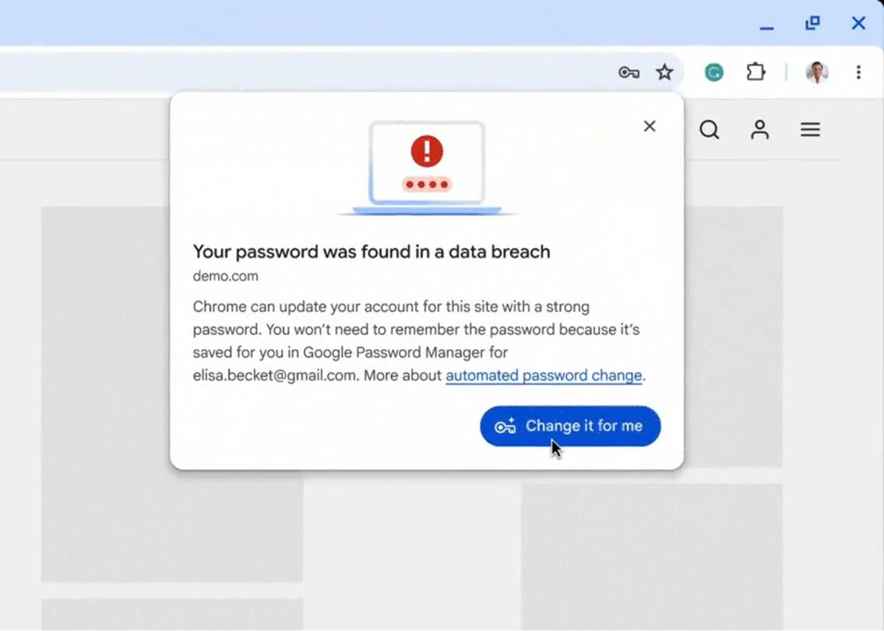 Función de cambio de contraseña automática en Google Chrome