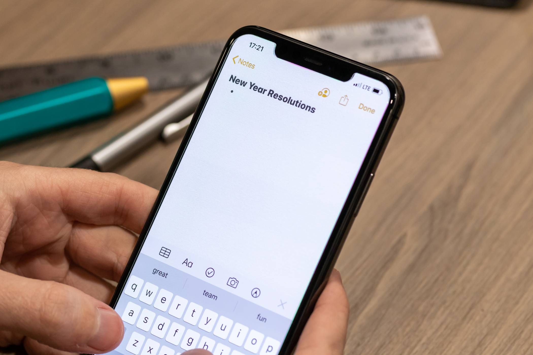 Aplicación de notas de iPhone abierta en una nota
