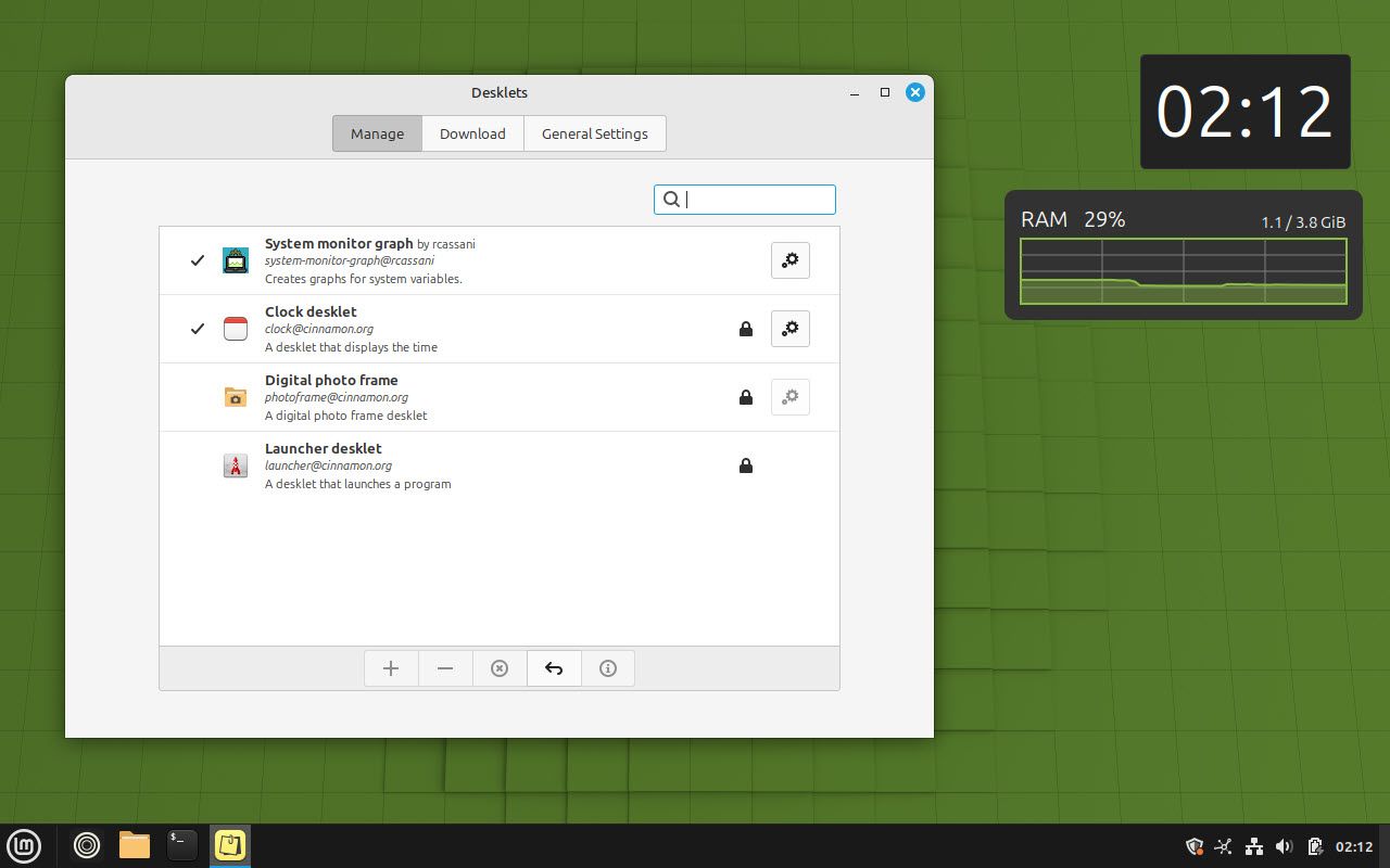 Opción de escritorio abierta en Linux Mint