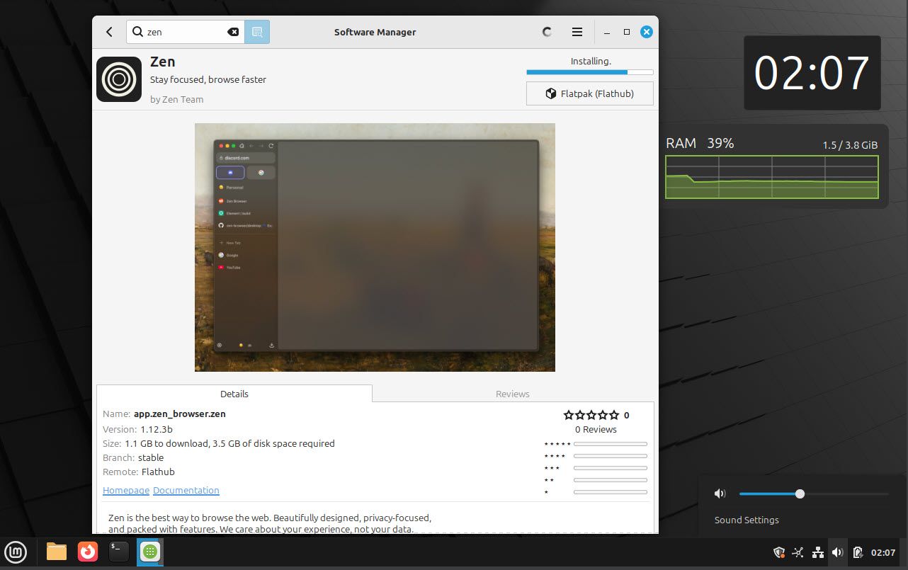 Software Manager que se ejecuta en Linux Mint