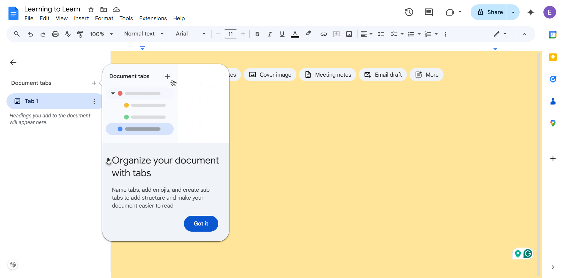 Sistema de pestañas en un documento de Google