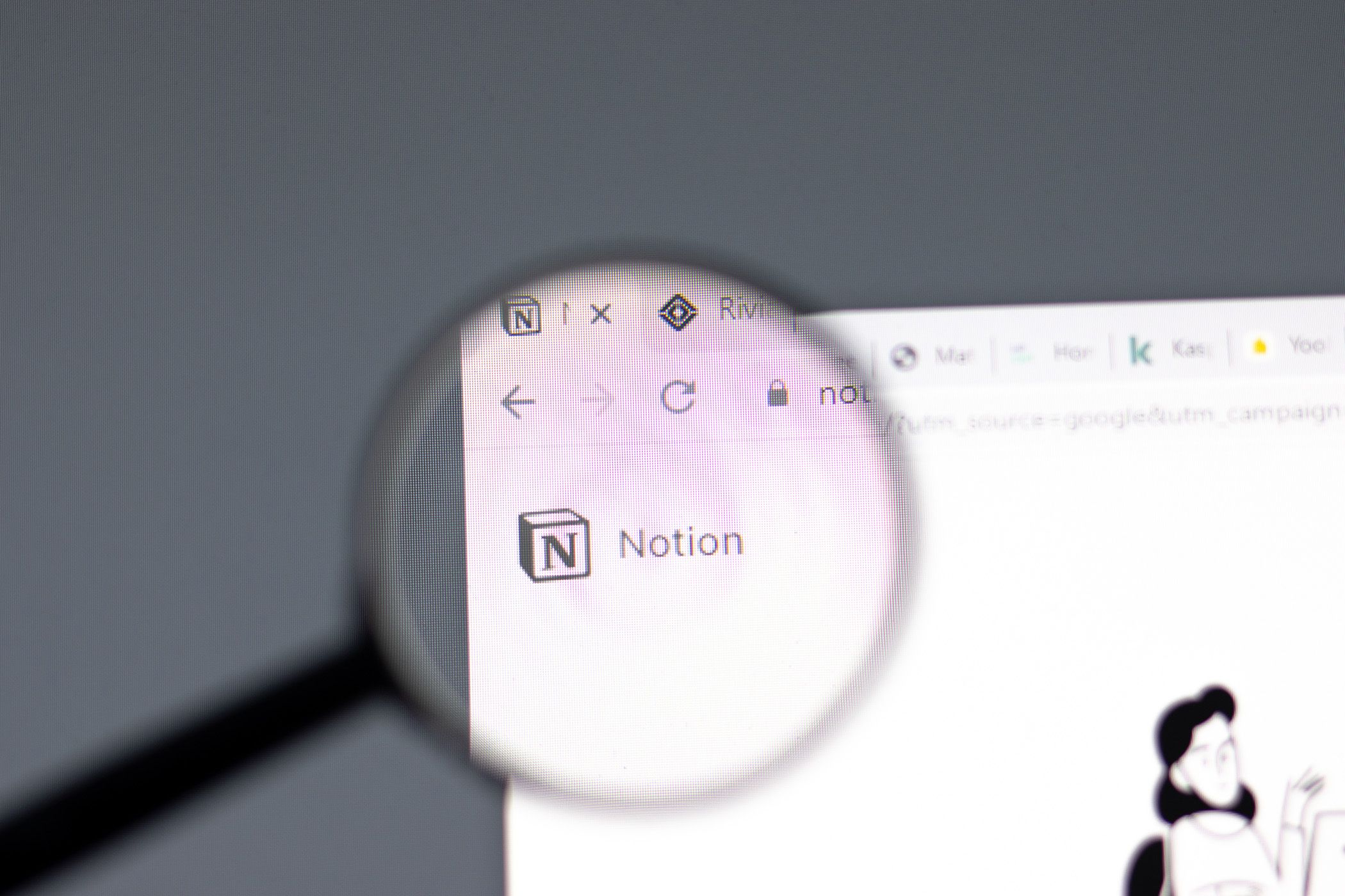 Sitio web de noción en el navegador con el logotipo de la noción