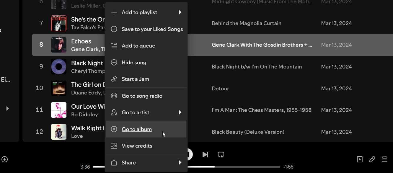 Spotify ir al menú contextual del álbum.