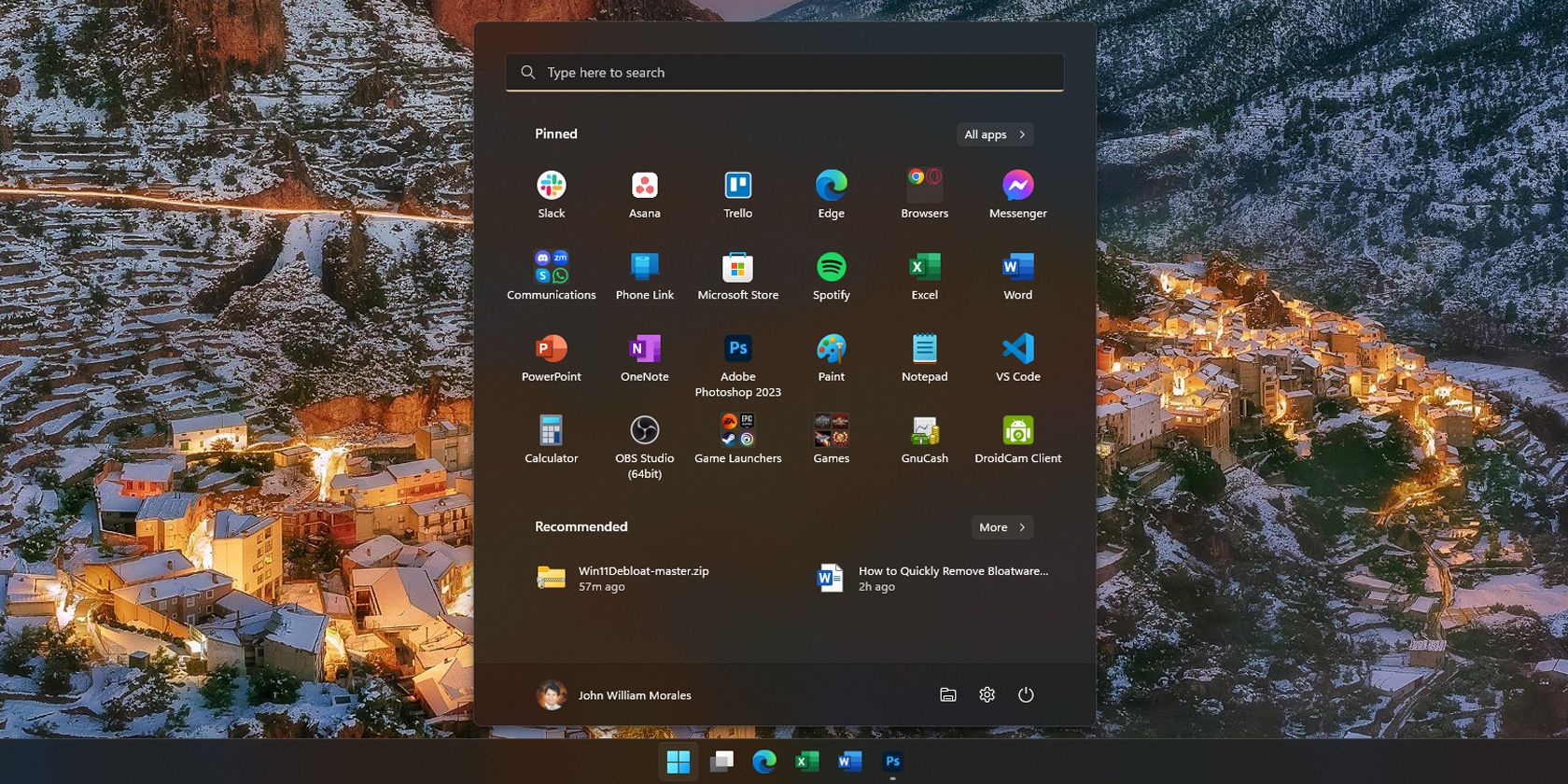 Aplicaciones de menú de inicio de Windows 11